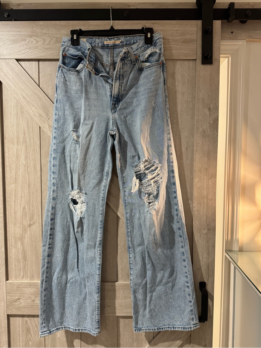 Levi's Light Blue Distressed Wide-Leg Jeans